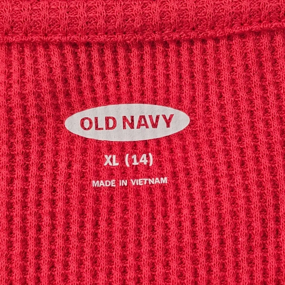 Old Navy Red Long Sleeve Thermal Cotton T-Shirt Girls XL (14)